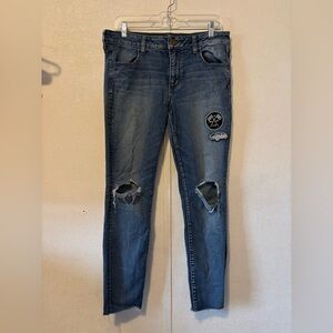 American Eagle X Hot Rod distressed patched jeans Size 14
